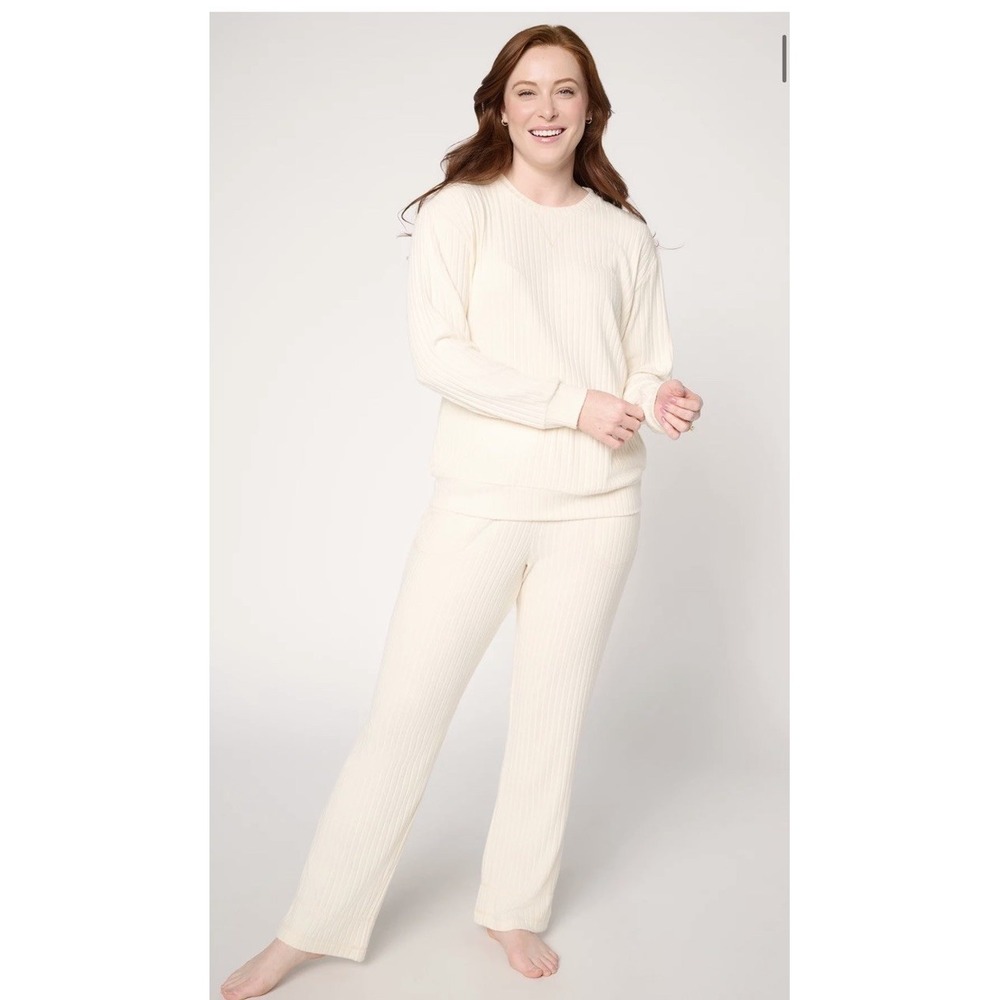 Berkshire Homewear Contrast Stitch Pullover Pant Set Pearled Ivory NWT Plus 1X